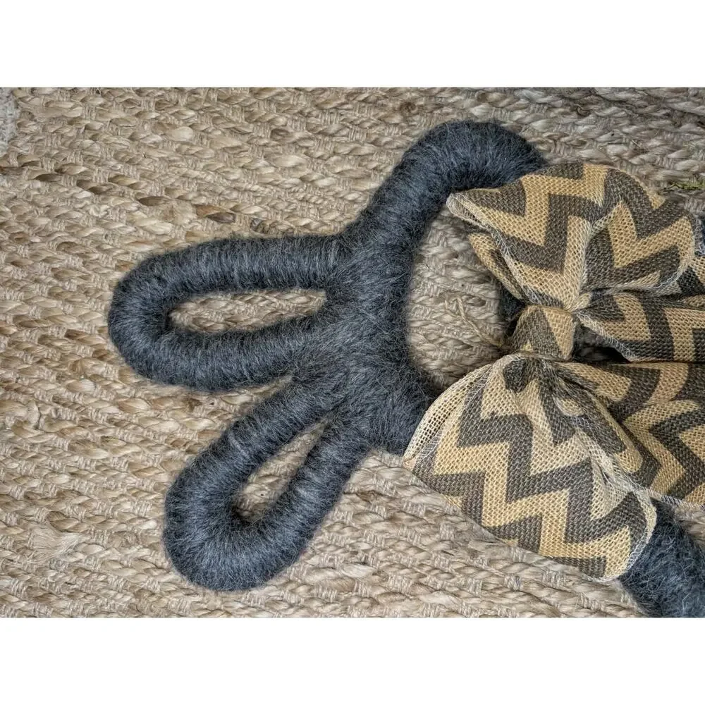 Easter Bunny Shaped Holiday Gray Wreath Brown Ribbon Bow Door Decor 26